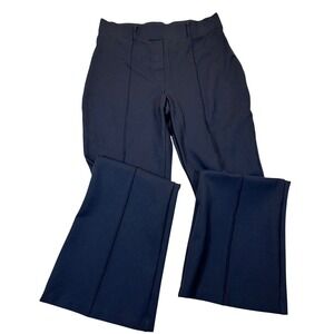 Quince Womens Ultra-Stretch Ponte Flare Pants Navy Blue High Rise Front Seam L